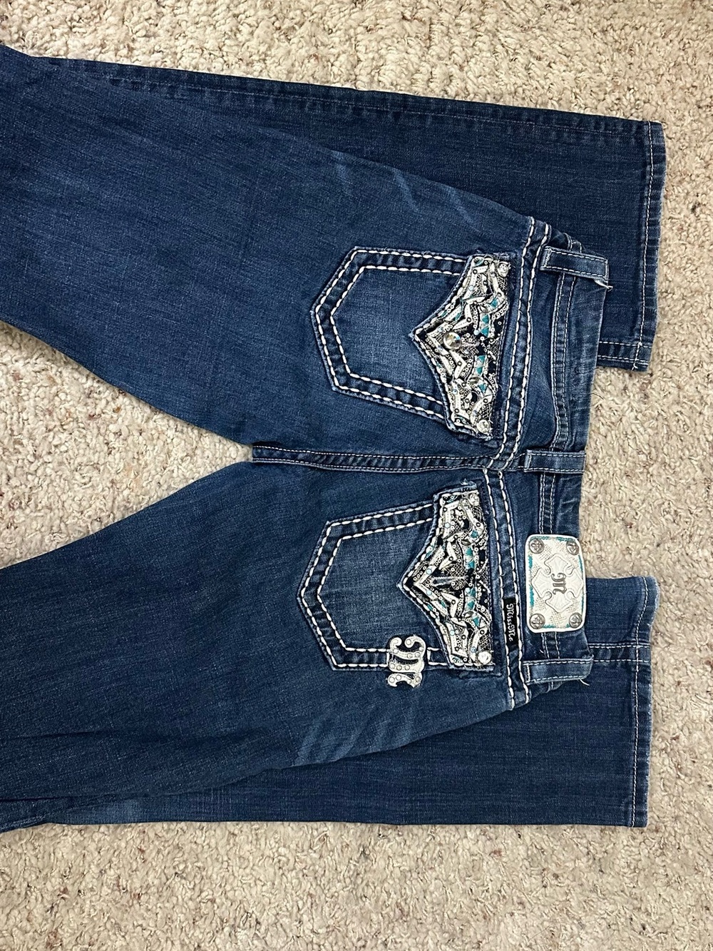 Miss Me Dark Blue Bootcut Jeans with Embellished Back Pockets
